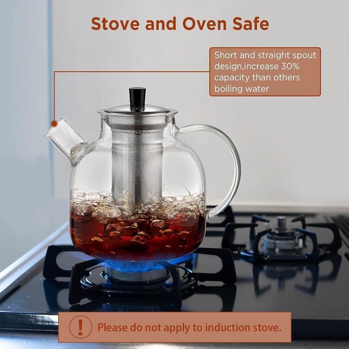 Glass Teapot 800ml w/ Stainless Steel Infuser Stovetop Safe Tea Pot