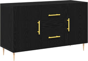 Black Oak Sideboard Cabinet Storage Drawers Modern Metal Legs 100cm Wide