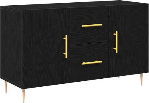 Black Oak Sideboard Cabinet Storage Drawers Modern Metal Legs 100cm Wide