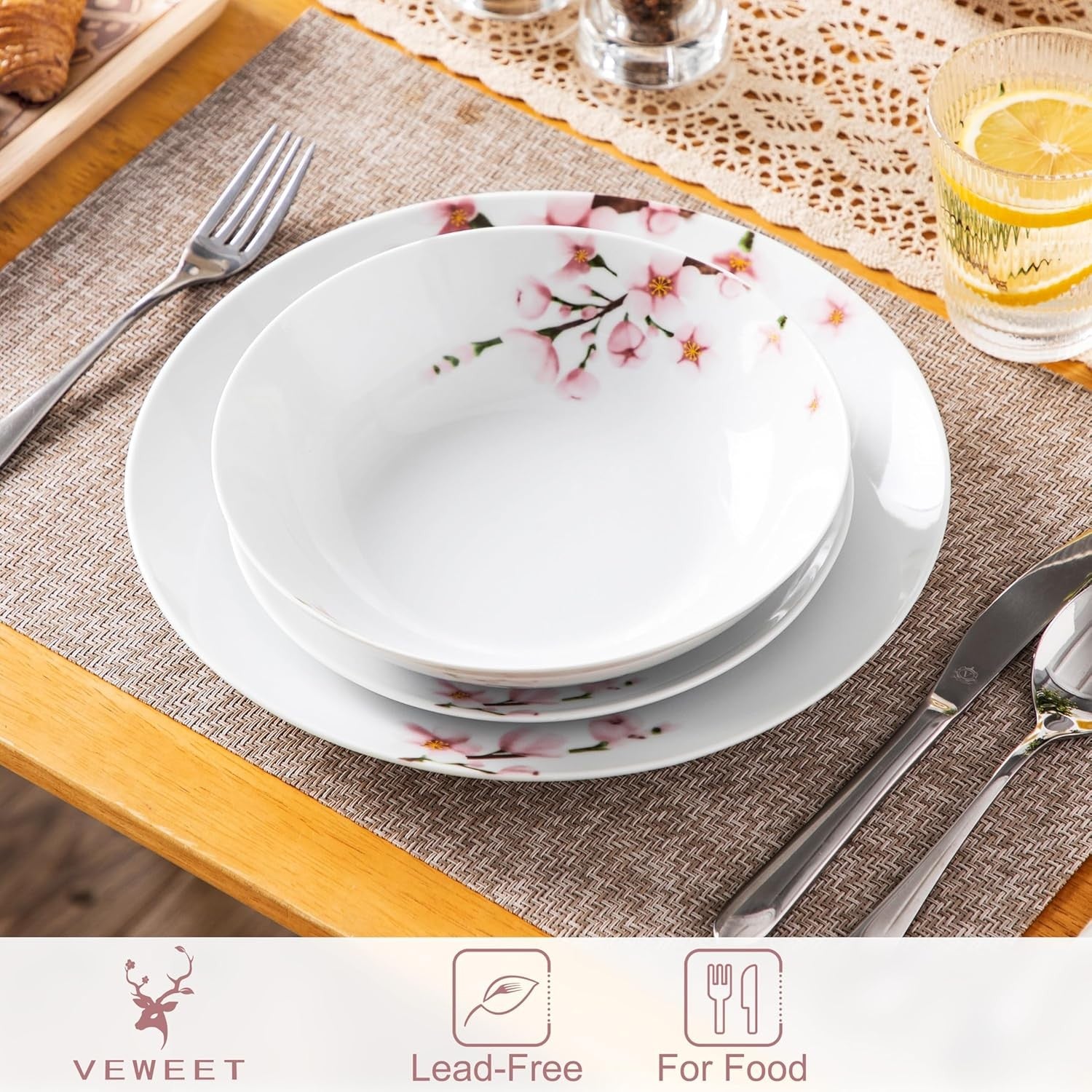 18 Piece Porcelain Dinner Set Floral Plates Bowls Dishwasher Microwave Safe