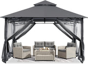 3x3M Grey Outdoor Gazebo With Netting Double Roof Waterproof Garden Patio Tent
