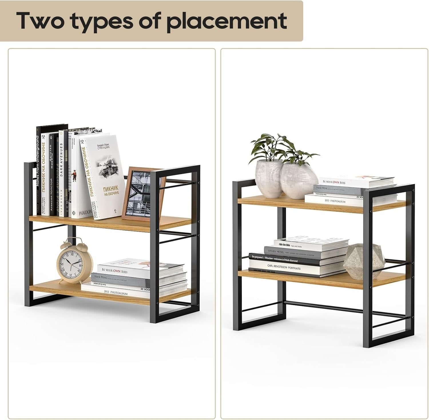 Wood Desk Shelf Organizer 2 Tier Desktop Storage Rack for Office Home Black