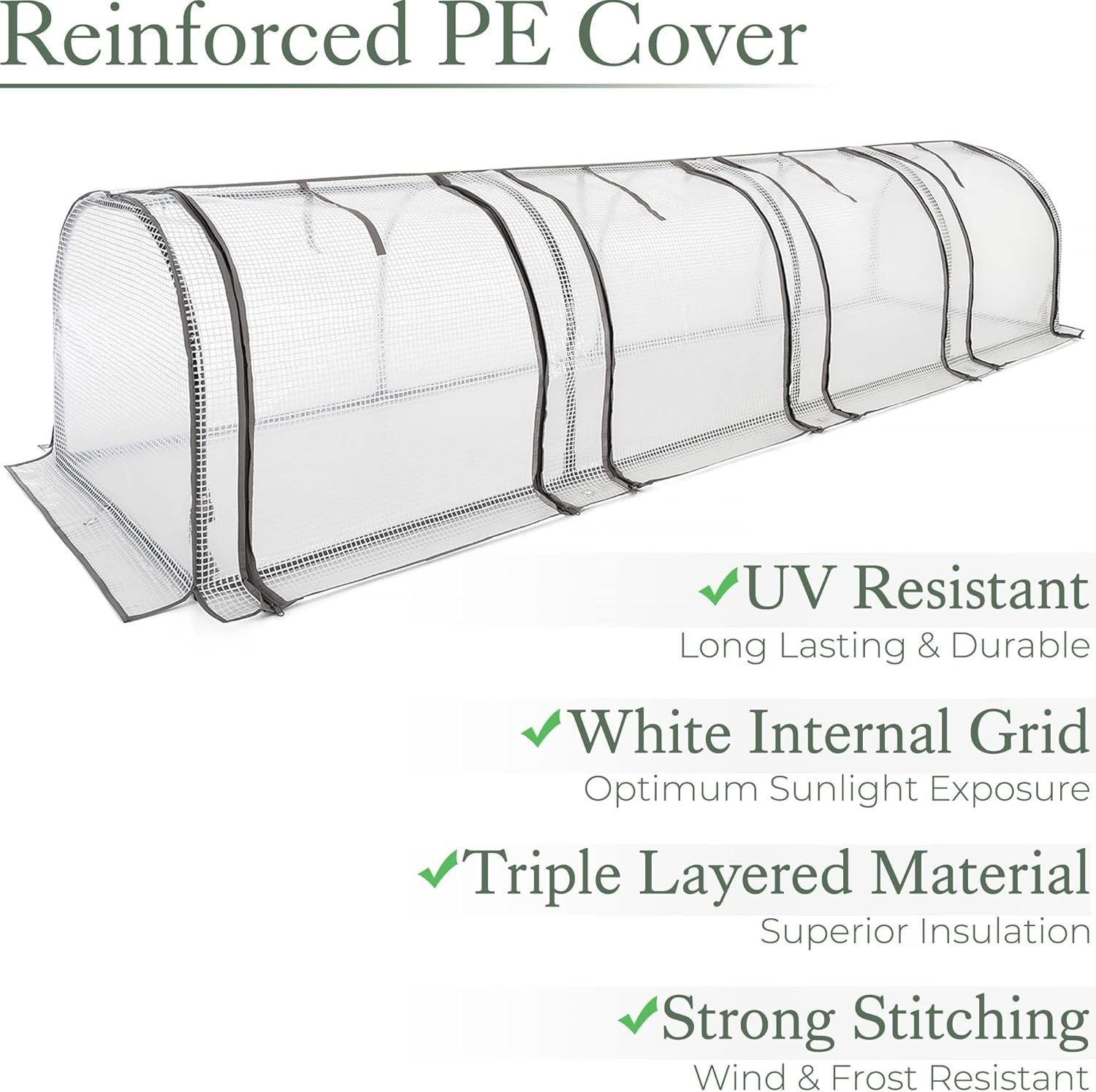 4-Section Grow Tunnel Greenhouse 2.6m with Reinforced PVC Mesh Cover & Doors