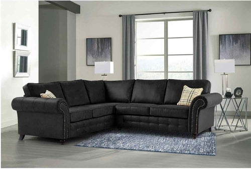 Leather 2C2 Corner Sofa High Back Black 5 Seater Modern L Shape Settee