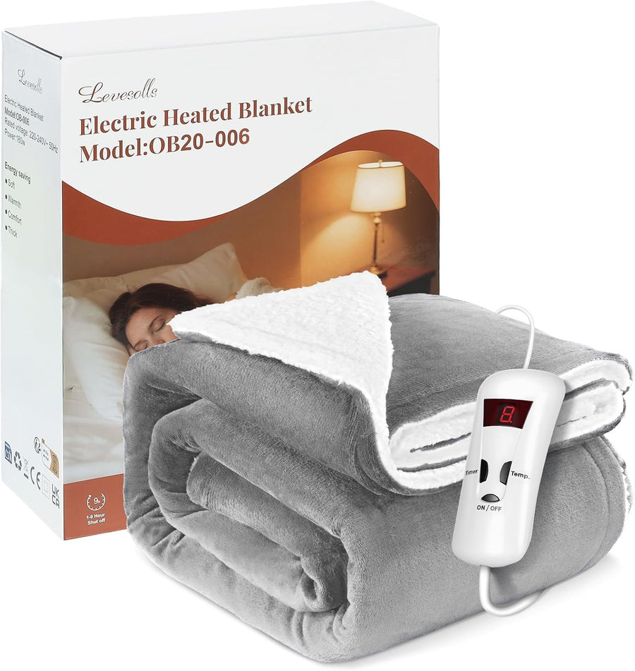 Electric Heated Throw Blanket Fast Heat Dual Sided Sherpa 180x130cm