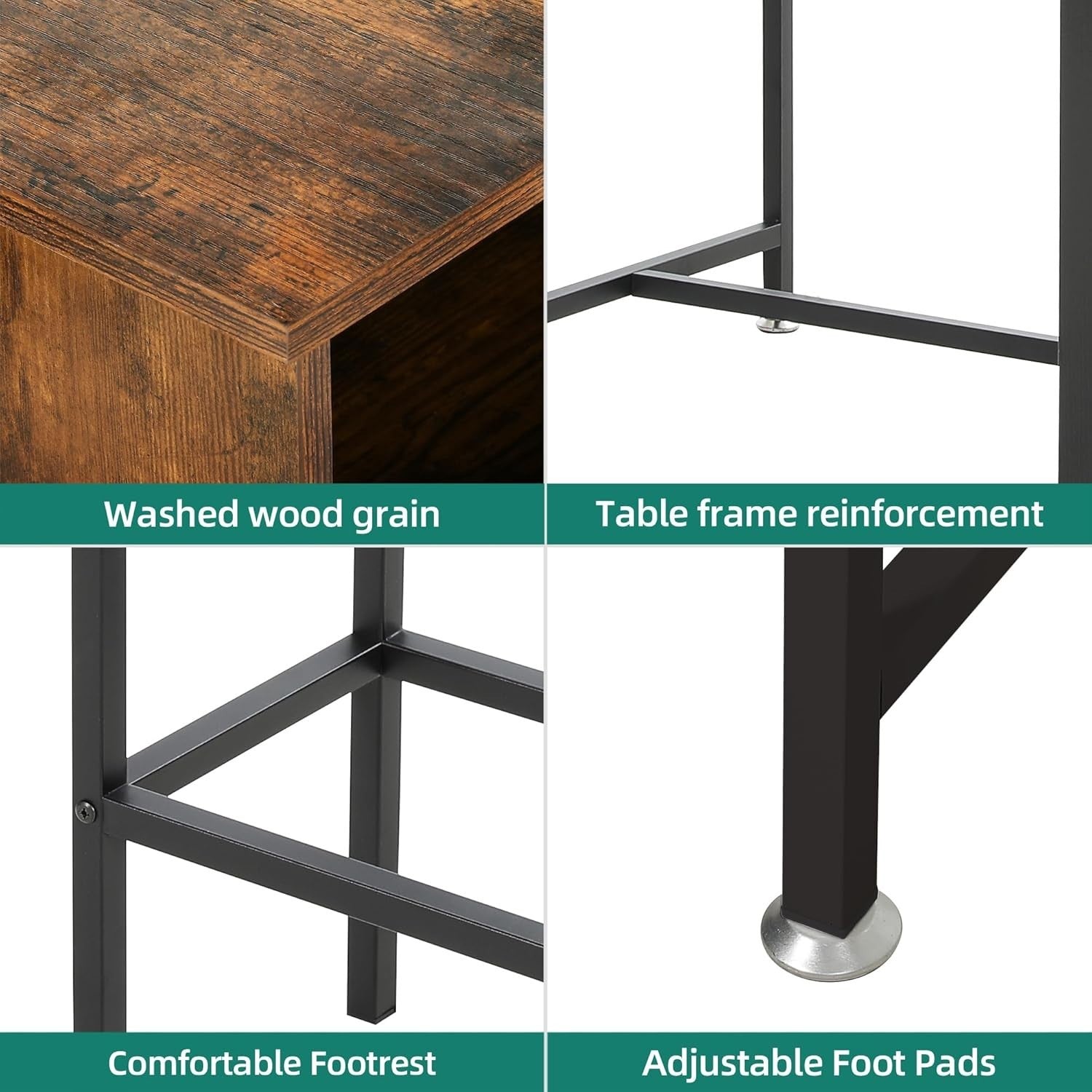 Rustic Brown Bar Table Set with Storage Shelves & 2 Stools Space Saving Home