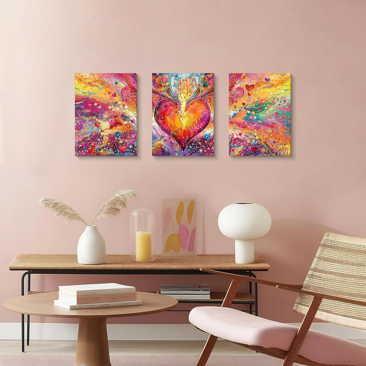 Abstract Heart Canvas Wall Art Set 3 Framed 30x40cm
