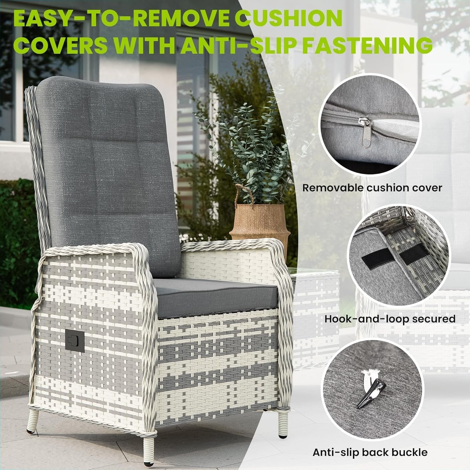 Adjustable Rattan Recliner Bistro Set Chairs Stools Coffee Table Patio Grey