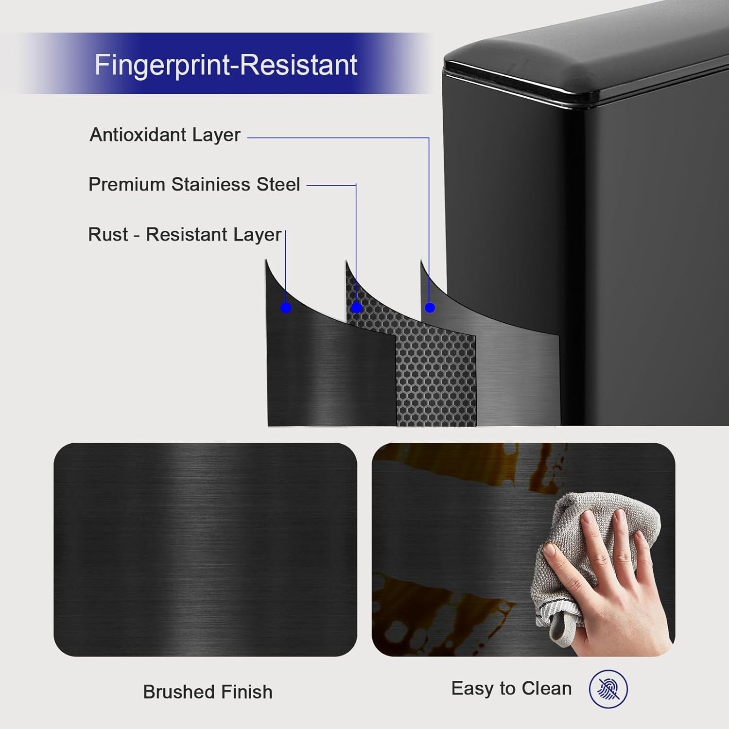 45L Black Stainless Steel Pedal Bin Slim Kitchen Soft Close Lid