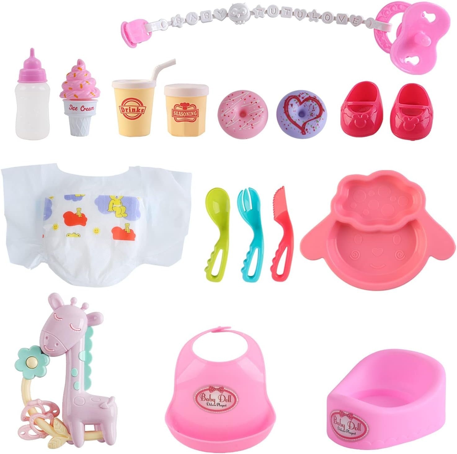 12 Inch Baby Doll Playset 21pcs w Crib High Chair Feeding Toys