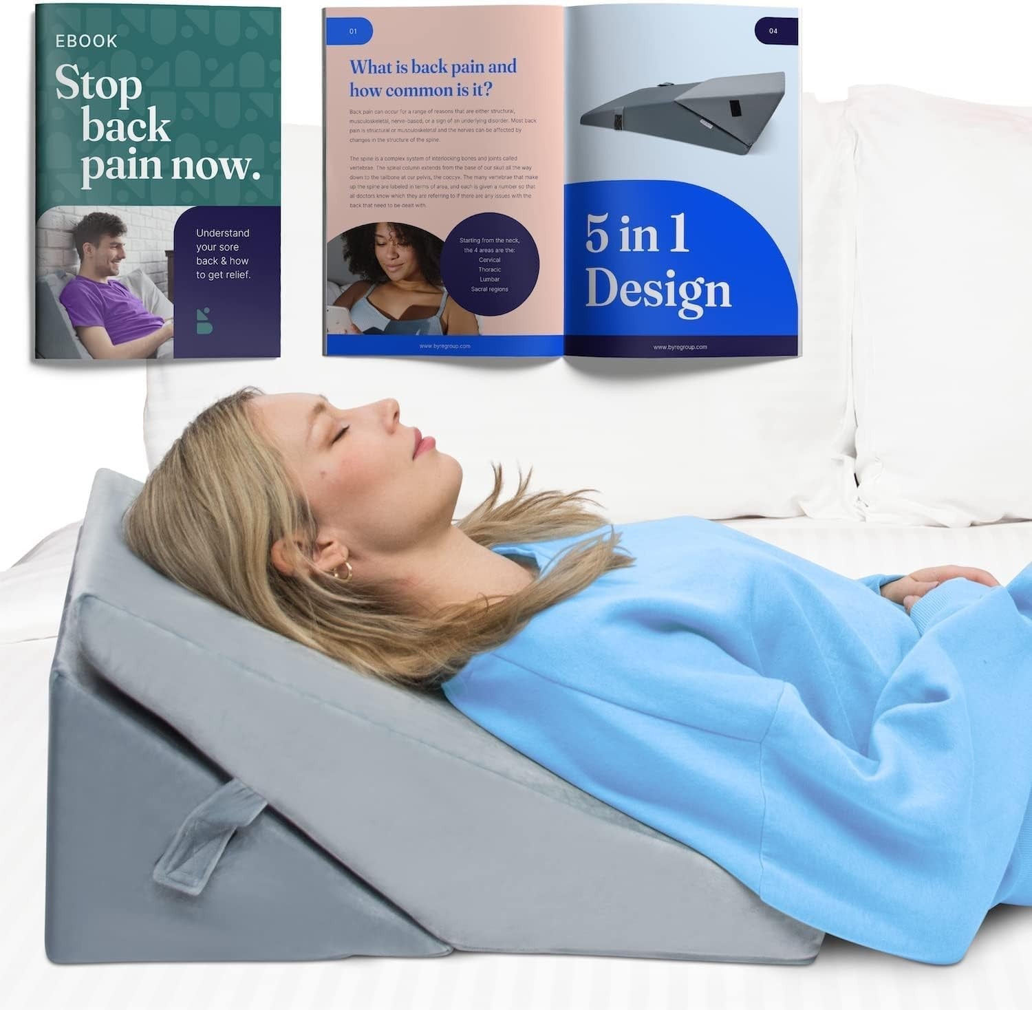 Orthopedic Bed Wedge Pillow 5-in-1 Memory Foam Adjustable Support