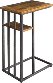 Rustic Brown C-Shaped Side Table 40x26x60 cm | Small End Table for Sofa & Bed
