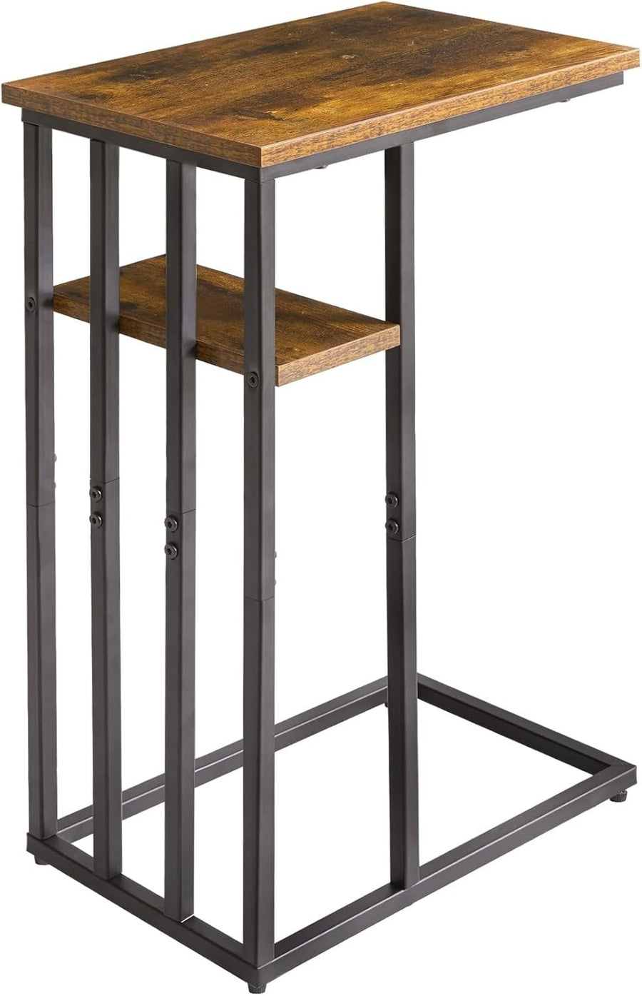 Rustic Brown C-Shaped Side Table 40x26x60 cm | Small End Table for Sofa & Bed