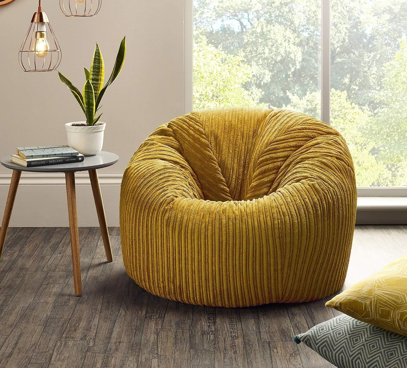 Mustard Cord Beanbag Chair – XL Recliner Seat for Gaming, Lounging, TV Rooms