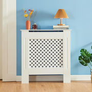 Small White Radiator Cover 78cm Modern Diamond Design MDF Wall Cabinet