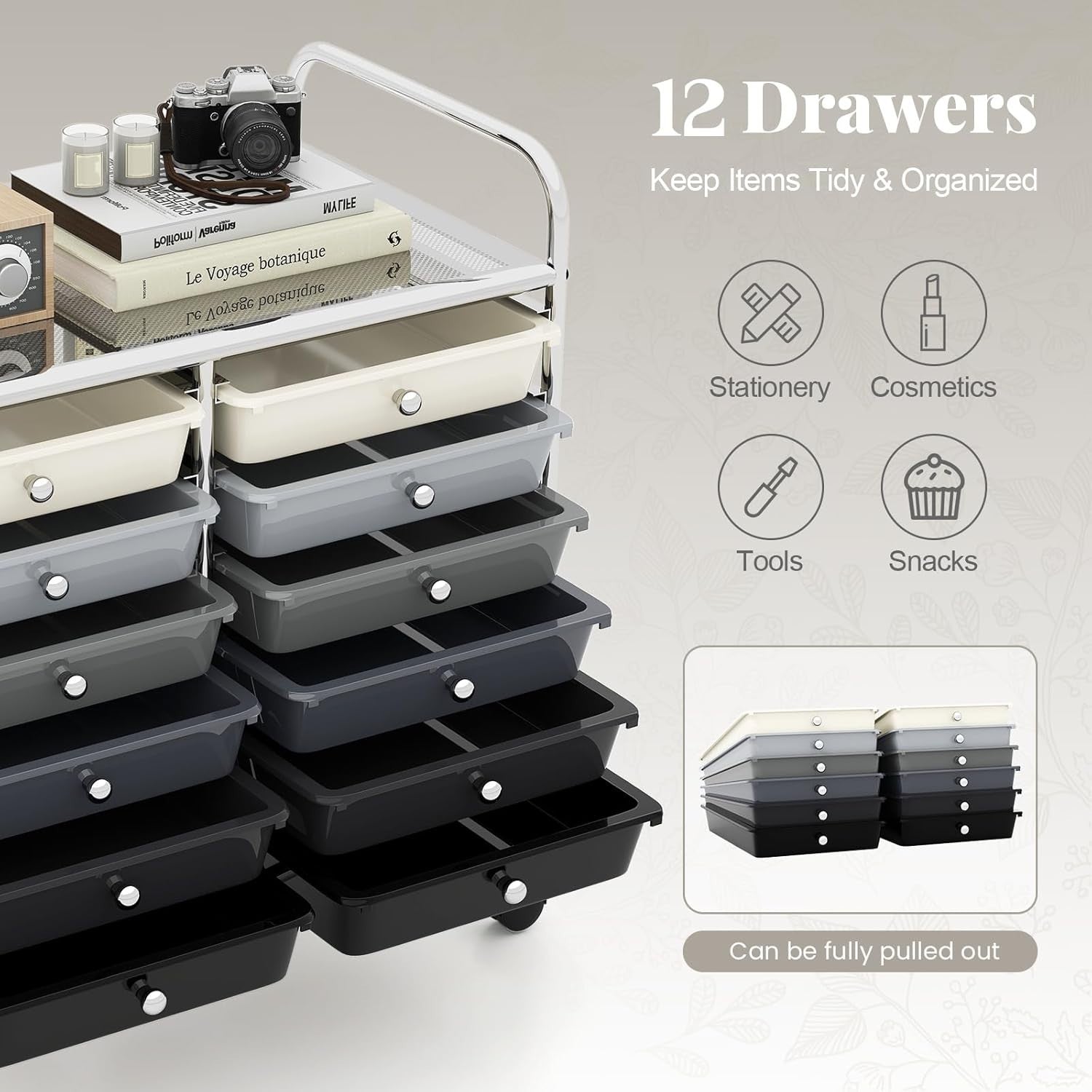 12 Drawer Rolling Storage Cart Gray Utility Trolley Organizer Wheels