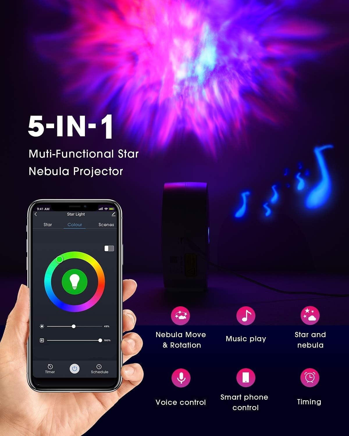 Smart Galaxy Projector WiFi LED Star Light Alexa Voice RGB Night Lamp