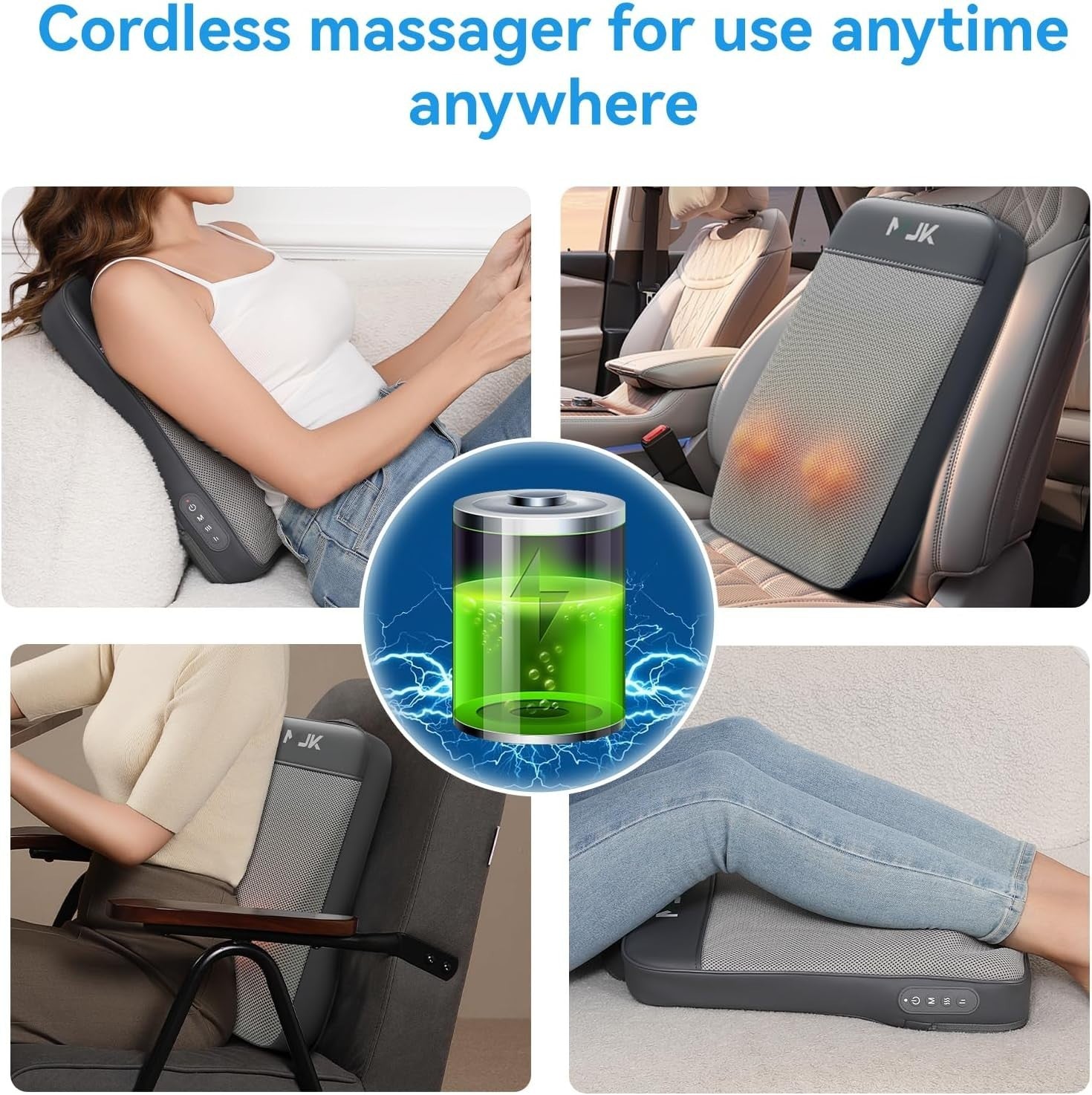 Cordless Shiatsu Back Massager with Heat Deep Tissue Kneading for Pain Relief