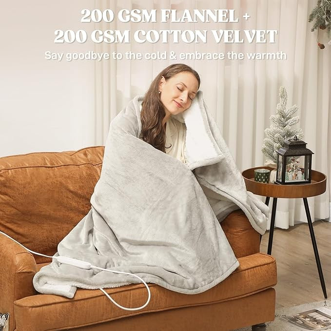 Electric Heated Throw Blanket 180x130cm 10 Heat Levels Timer Washable