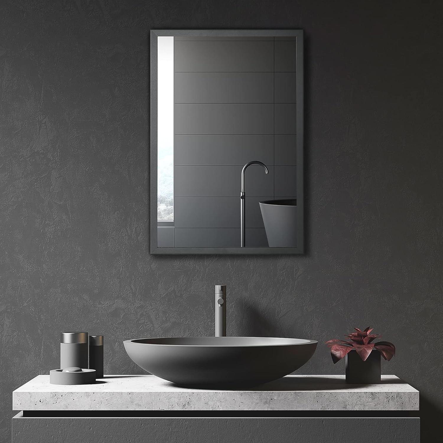 Wall Mounted Bathroom Mirror Cabinet with Storage Shelves, 60cm Black