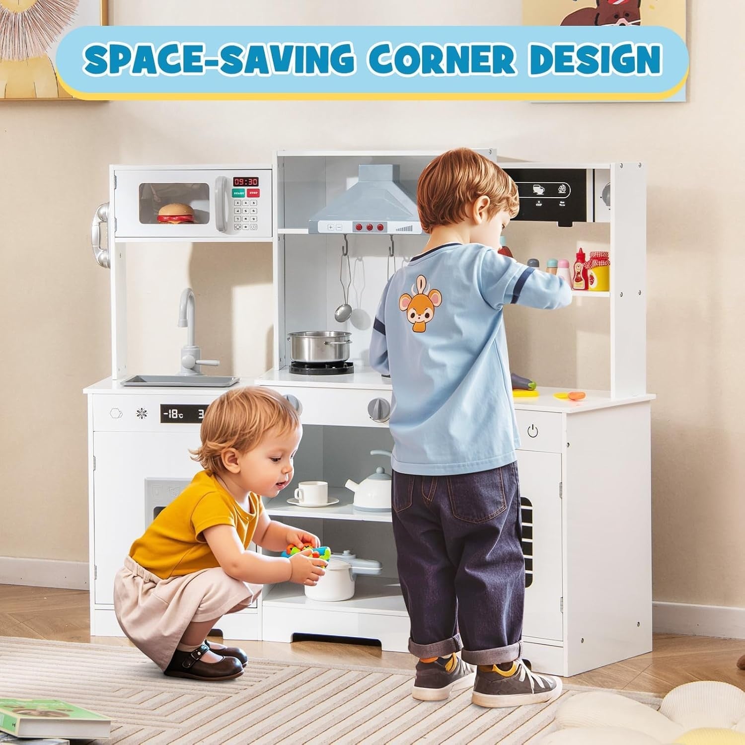 Corner Kids Play Kitchen Lights Sounds Ice Maker White Toy
