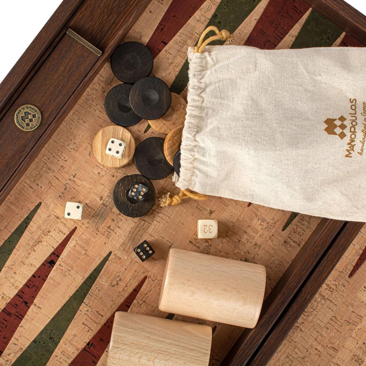 Luxury Backgammon Set 19 Inch Wooden Board with Natural Cork Surface