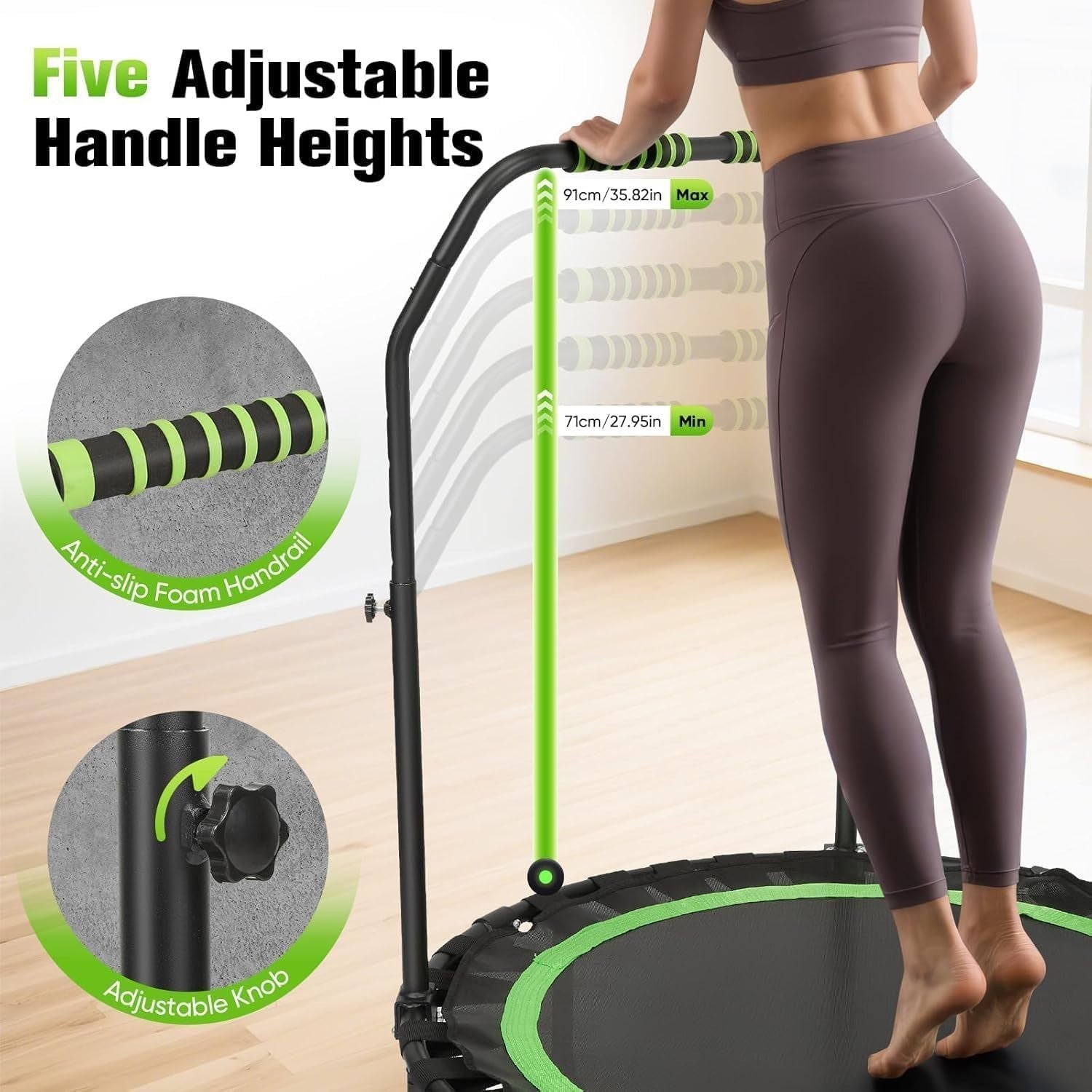 40in Portable Fitness Rebounder Trampoline Adjustable Handle Indoor