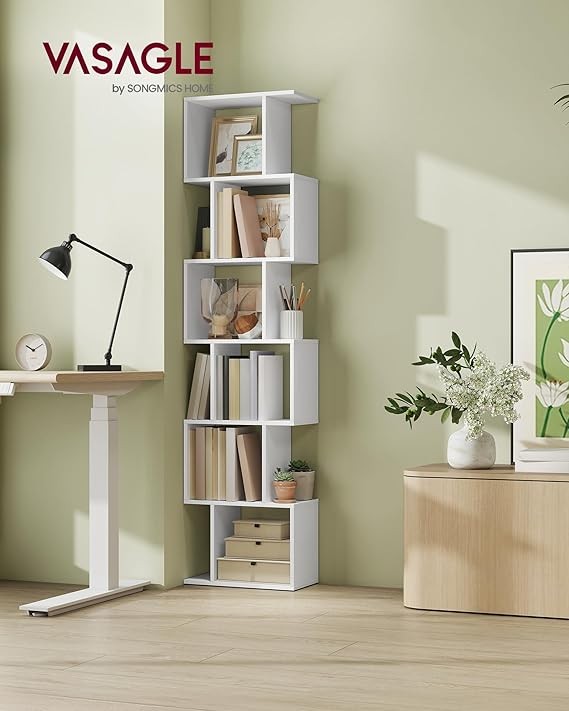 6 Tier White Bookcase Room Divider Modern Cube Display Shelf 24×40×191cm Storage