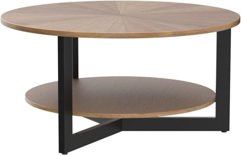 Round 2-Tier Coffee Table with Storage, Solid Wood & Metal 85x45.3cm