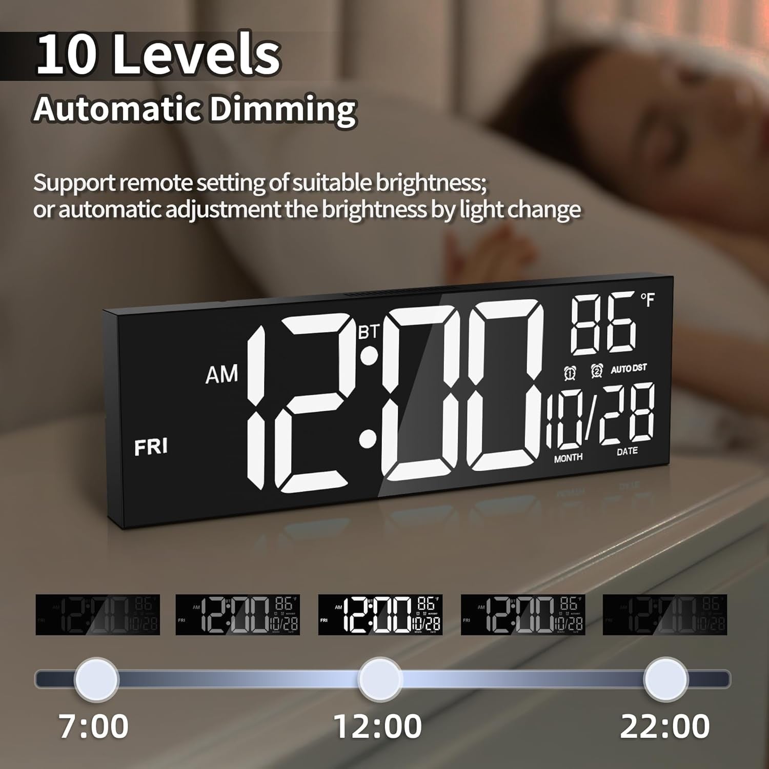 16.5" Large Digital Wall Clock LED Display Temp Date Night Light Alarm Remote