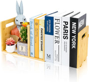 Expandable Bamboo Desktop Bookshelf Adjustable Book Organizer with Carry Handles