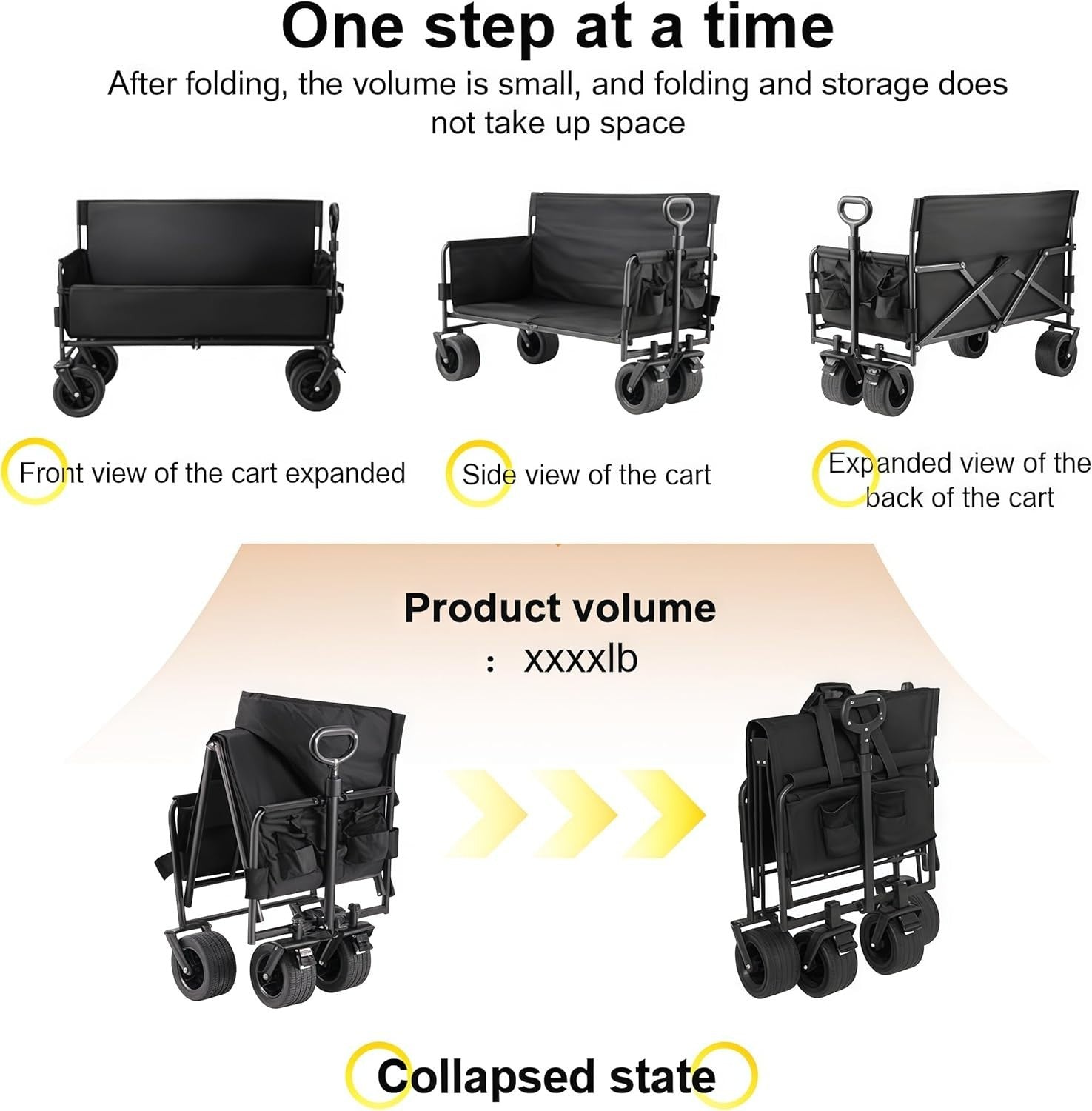150L Heavy Duty Folding Beach Wagon with 200kg Load Big Tank Wheels Camping Cart