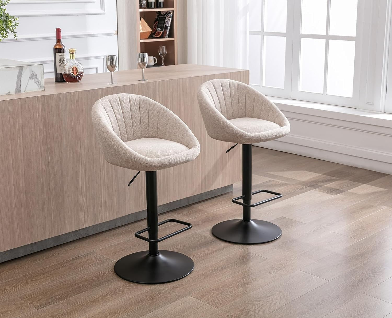 Beige Modern L-Shaped Bar Stools Set of 6 – Comfortable Towel Fabric Seats