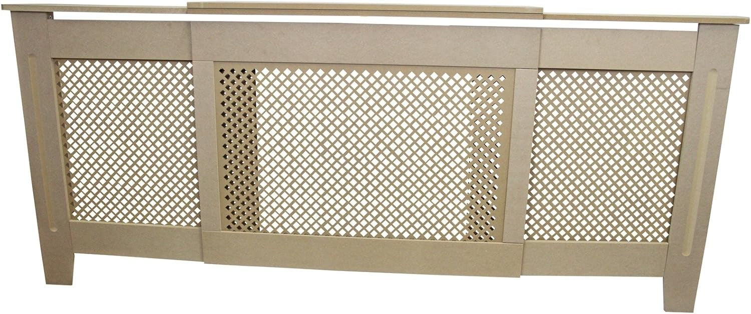 Adjustable Natural MDF Radiator Cover 1400–1920mm Trellis Grill Heating Cabinet