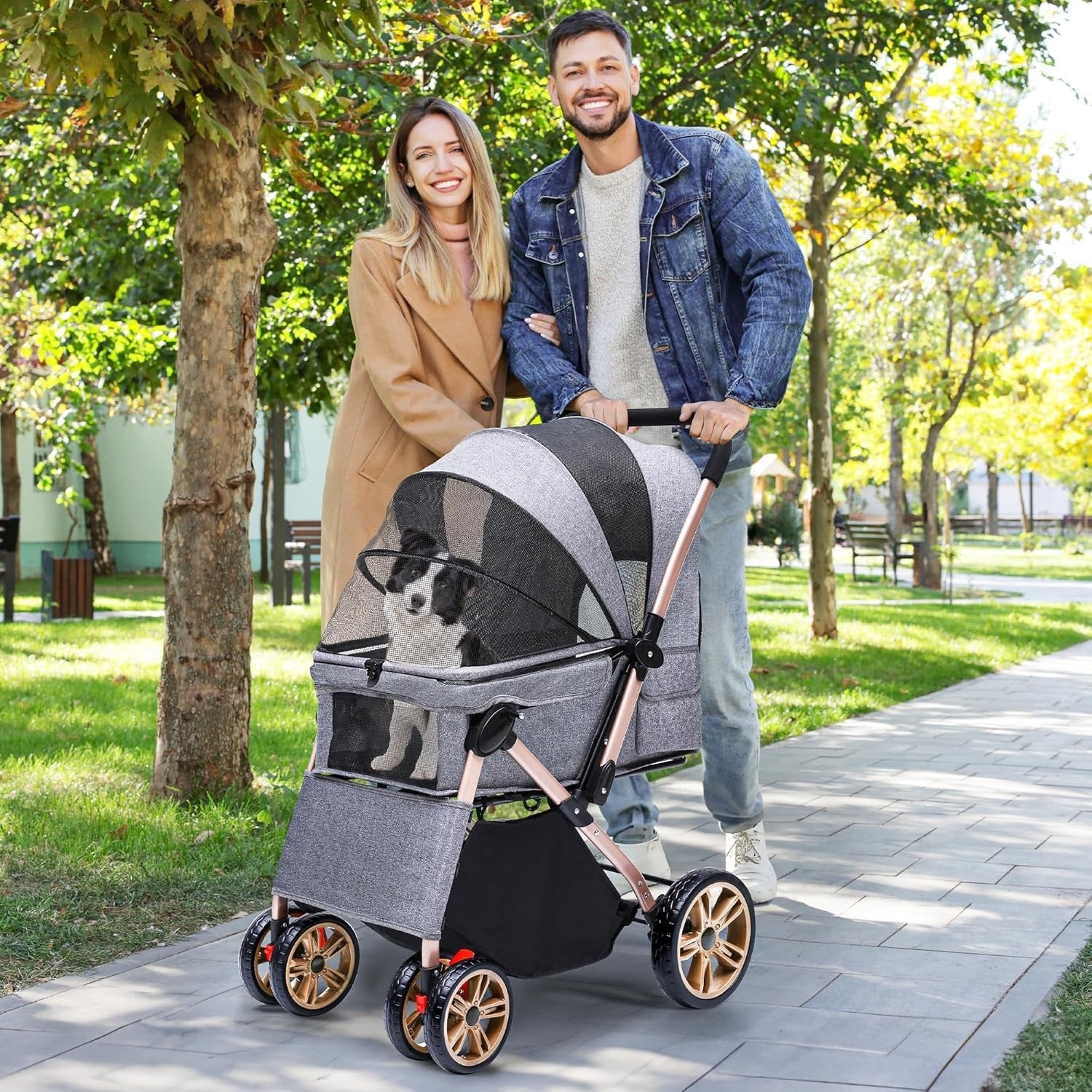 Pet Buggy Dog Stroller Foldable Reversible Handle EVA Wheels 22kg