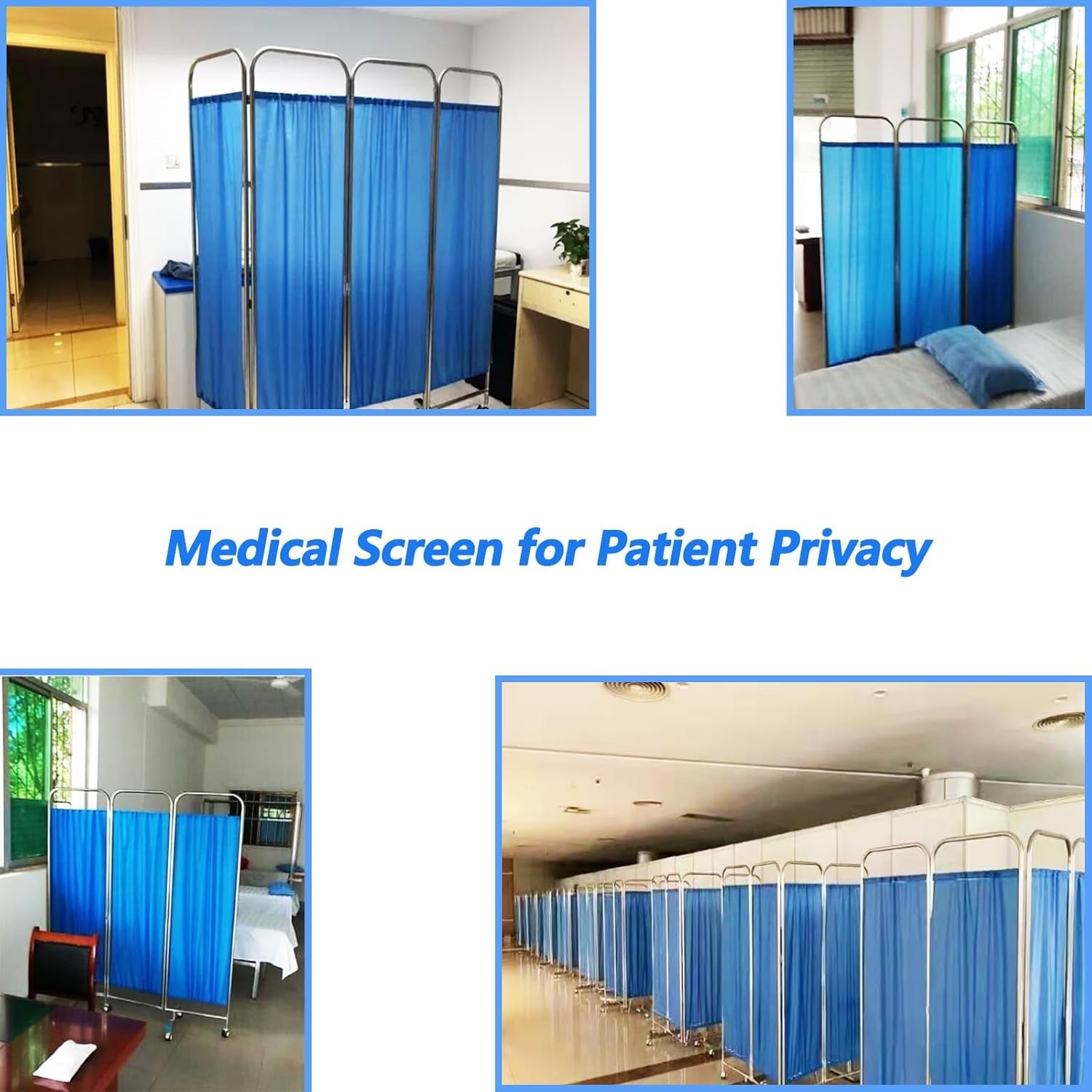 3 Panel Medical Privacy Screen on Wheels Stainless Steel Folding Hospital Divide