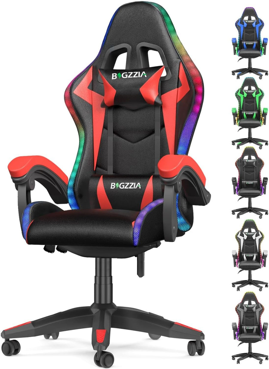 RGB Gaming Chair Recliner Leather w/ Lumbar Headrest