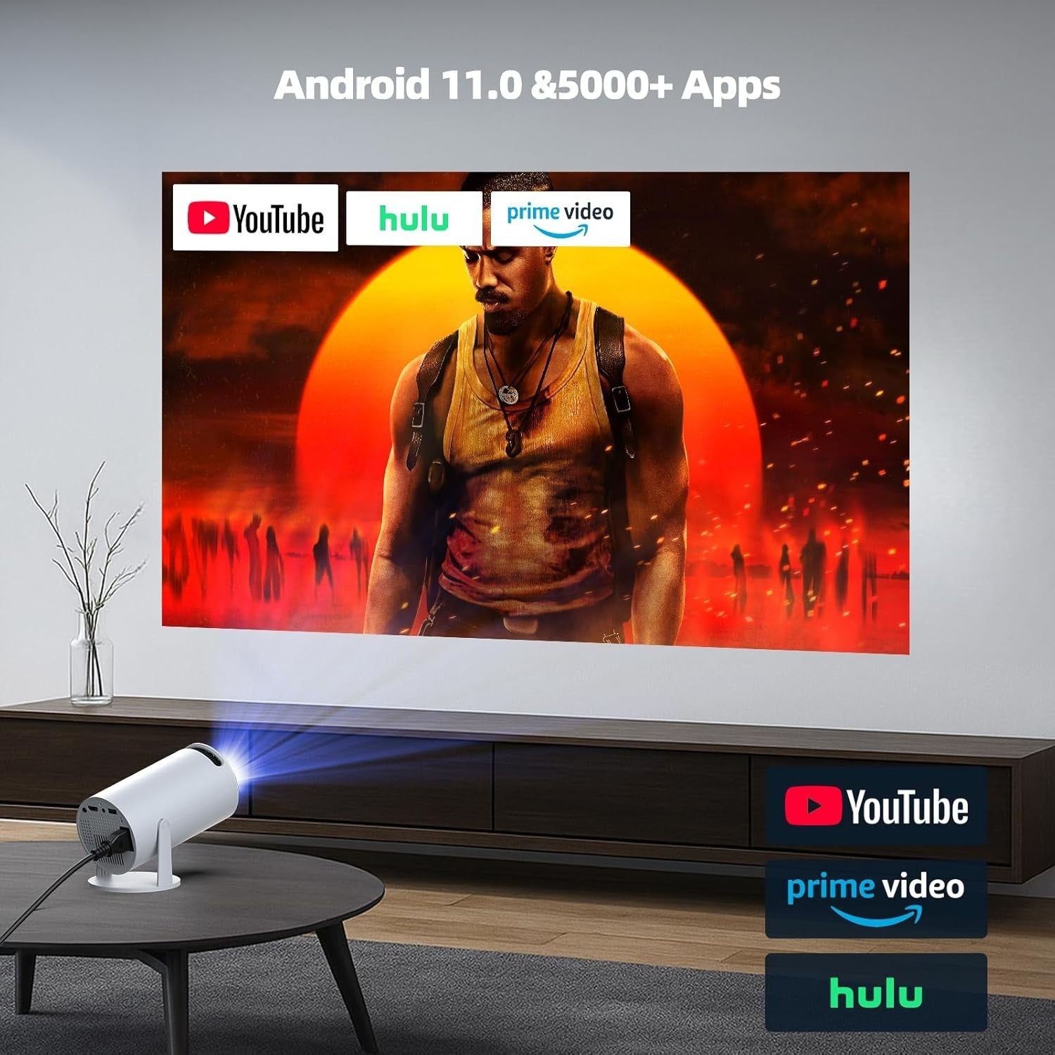 Android 11 WiFi6 Mini Projector 4K Support 220° Rotating Home Cinema