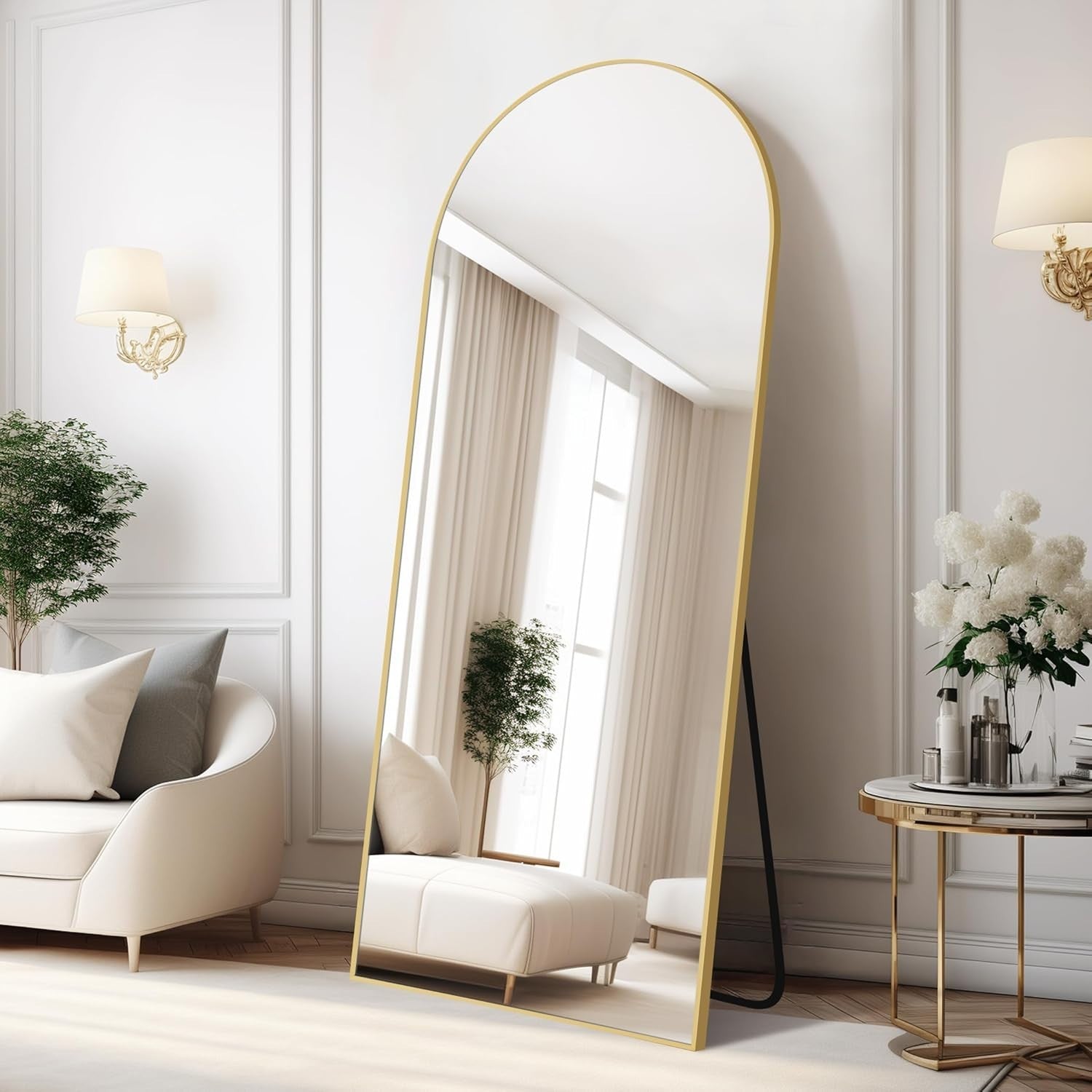 Gold Arch Floor Mirror 179x65cm Full Length Wall Leaning Mirror for Bedroom