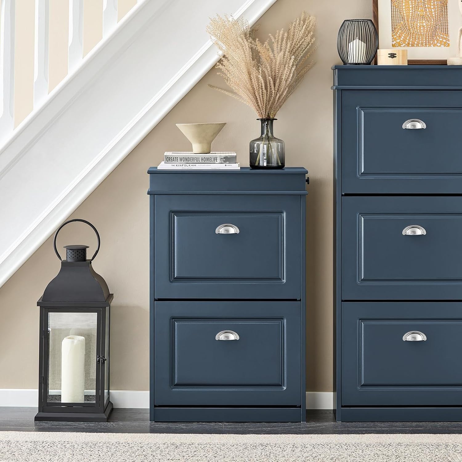 2-Drawer Slim Shoe Cabinet with Flip Drawers, 55x24x83 cm Blue