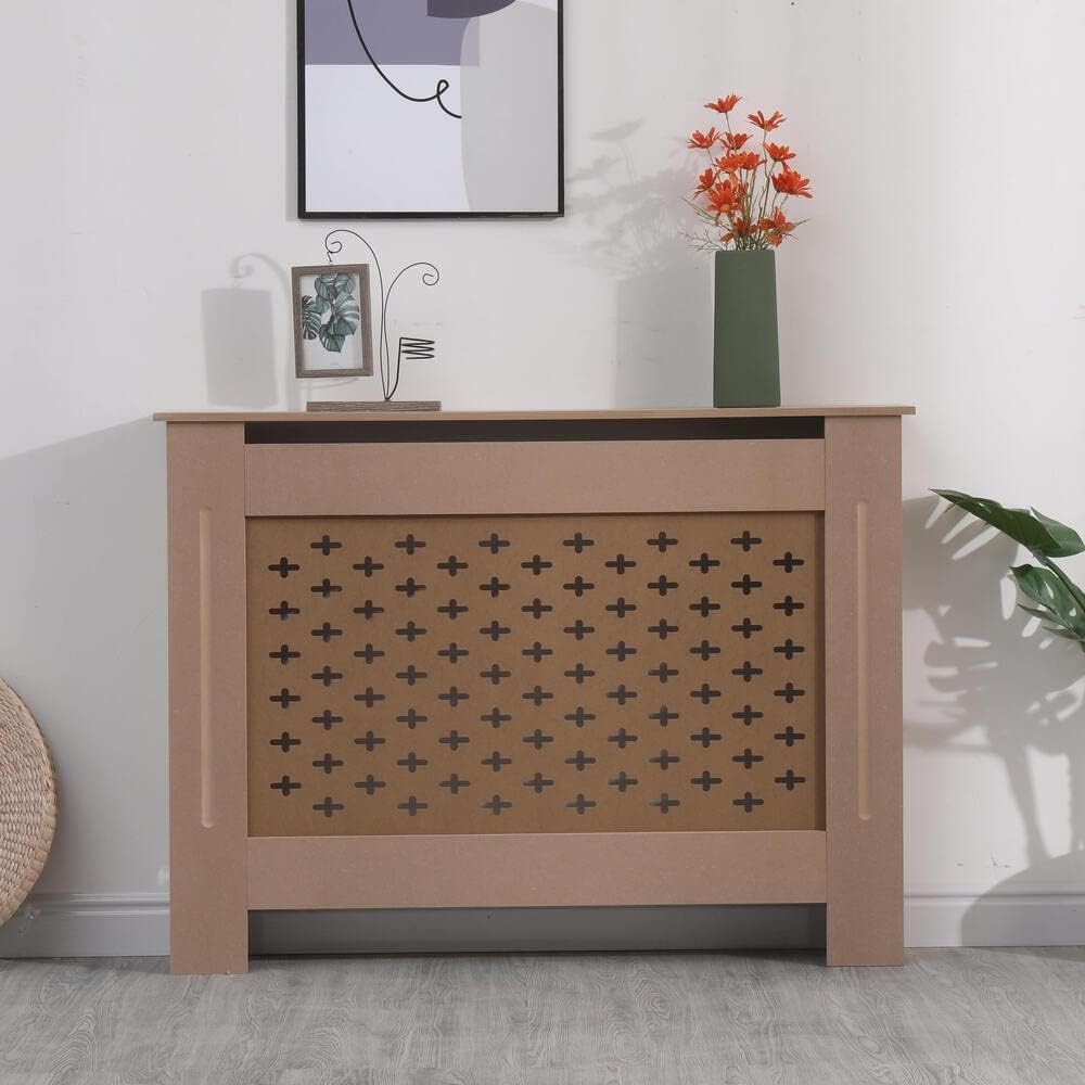 Medium Rustic Radiator Cover | Unfinished MDF Cabinet with Pattern Grill