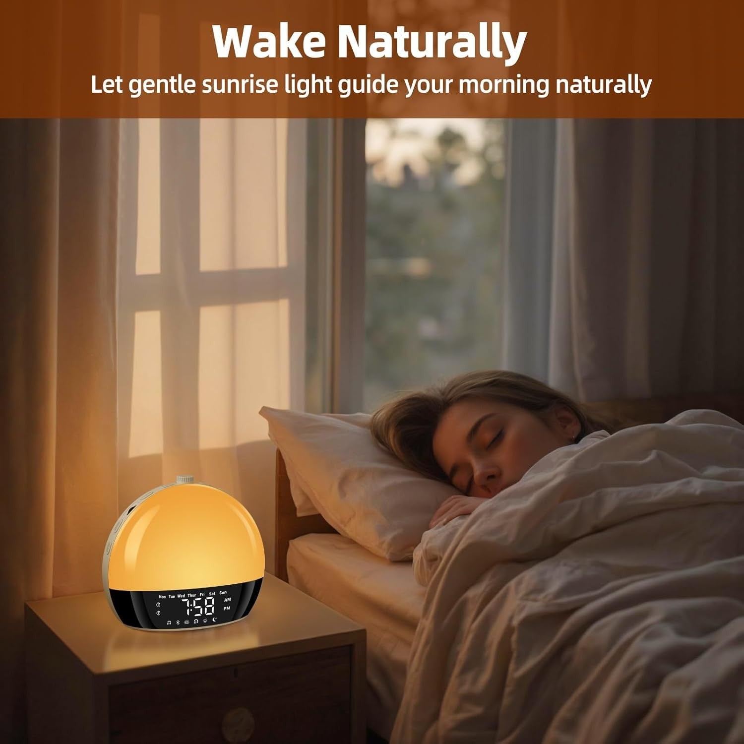 Sunrise Alarm Clock Wake Up Light White Noise Bluetooth Speaker Heavy Sleepers