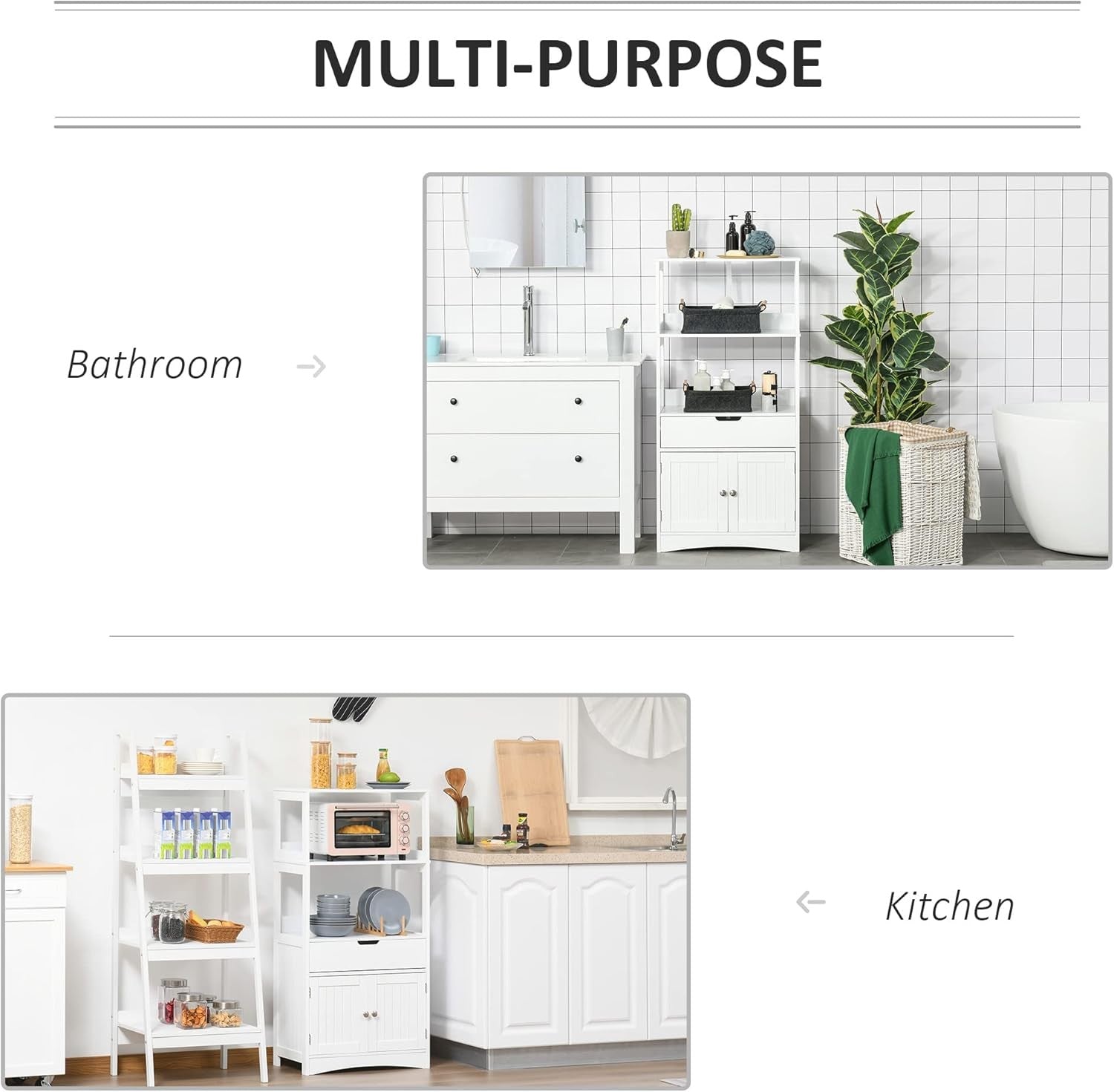 White Freestanding Bathroom Storage Cabinet with Shelves Drawer Doors