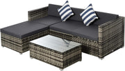 5PC Grey Rattan Outdoor Patio Sofa Set Modular Cushions Glass Table