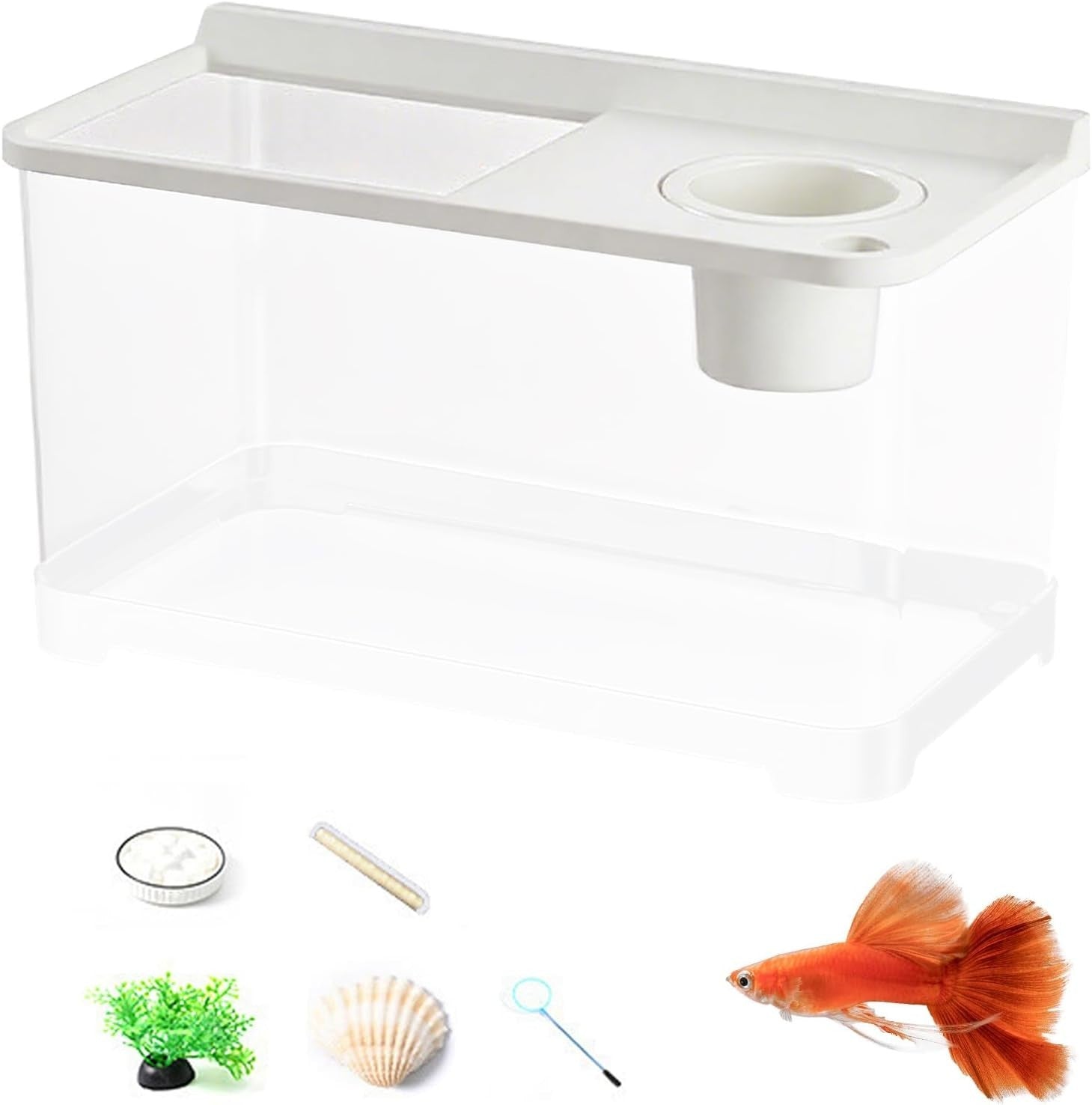Betta Fish Tank 360° Clear Tri-Color LED Desktop Aquarium