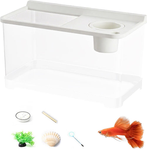 Betta Fish Tank 360° Clear Tri-Color LED Desktop Aquarium