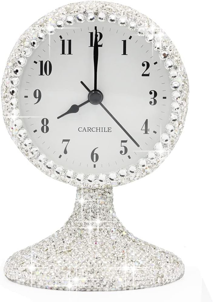 Luxury Rhinestone Alarm Clock Silent Quartz Crystal Desk Bedside Decor