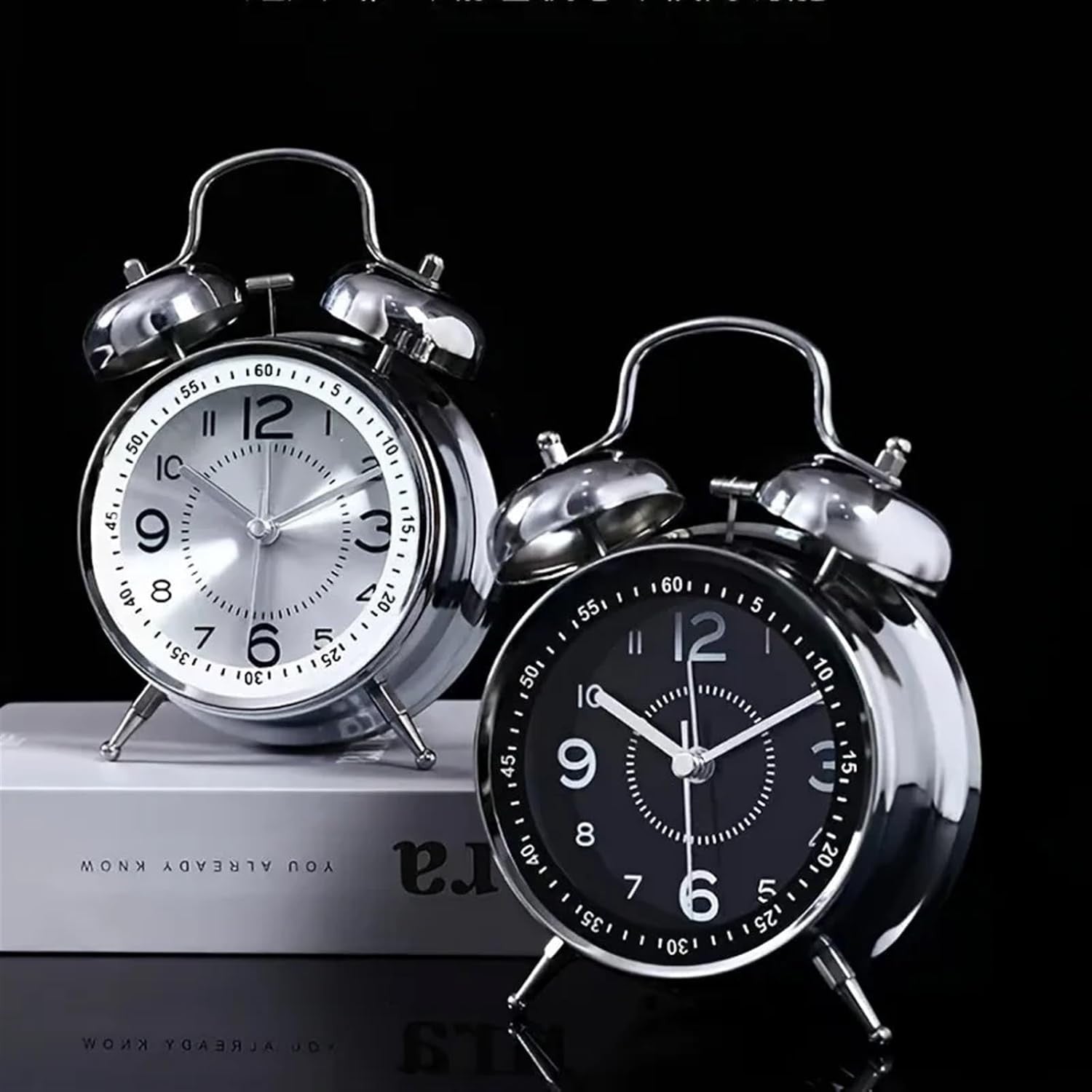 Twin Bell Alarm Clock Loud Silent Non Ticking Metal Retro Heavy Sleepers