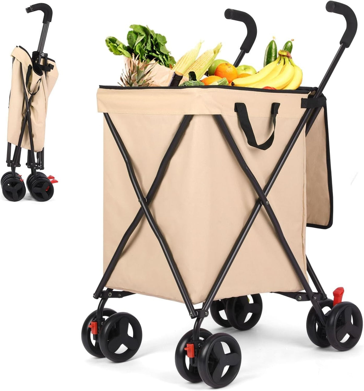 Heavy Duty 4 Wheel Shopping Trolley Foldable Steel Cart 120lb