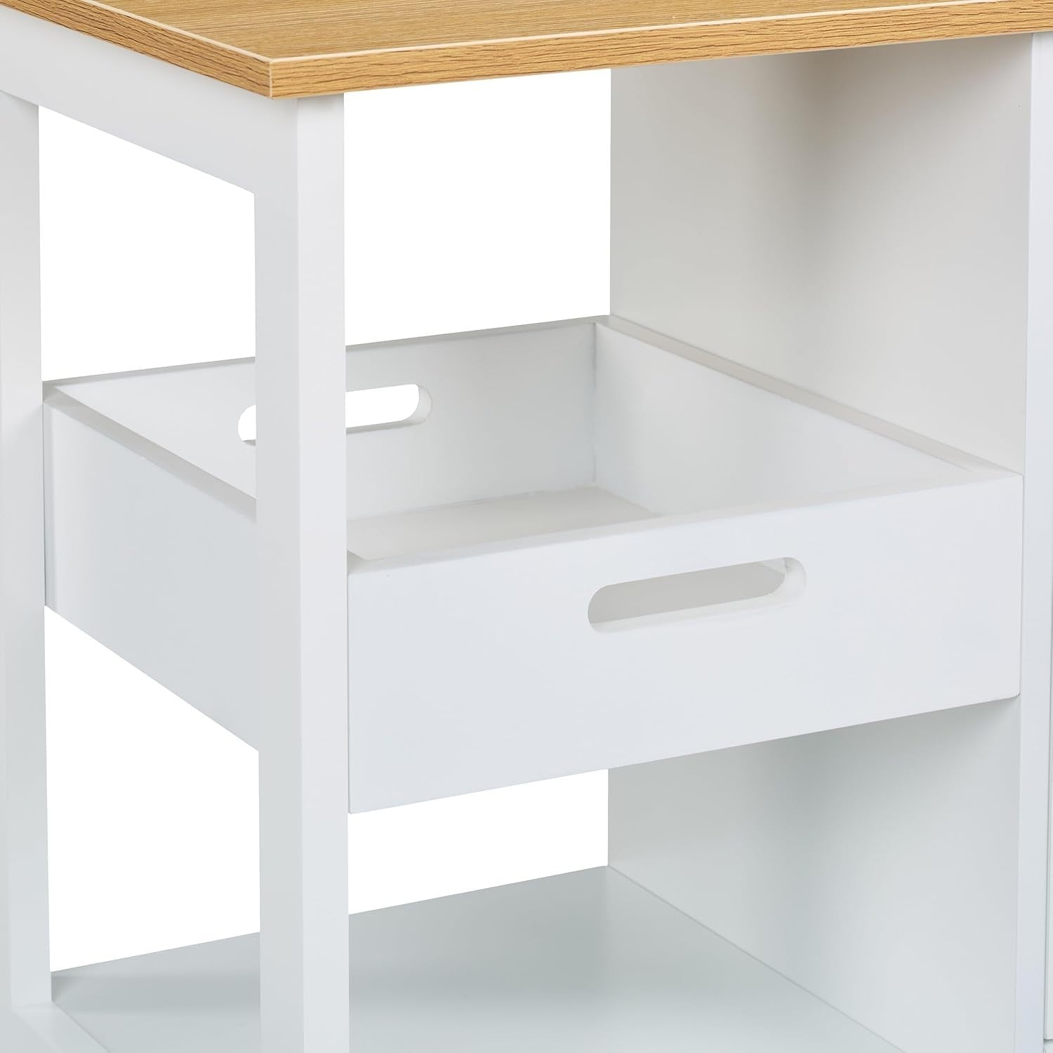 Rolling Kitchen Island Cart with 3 Drawers, Shelves & Wood Worktop, White